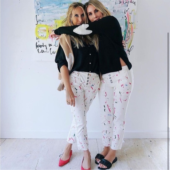 Kerri Rosenthal Paint Splatter Cotton Twill Pants In Oatmilk - Picture 1 of 6